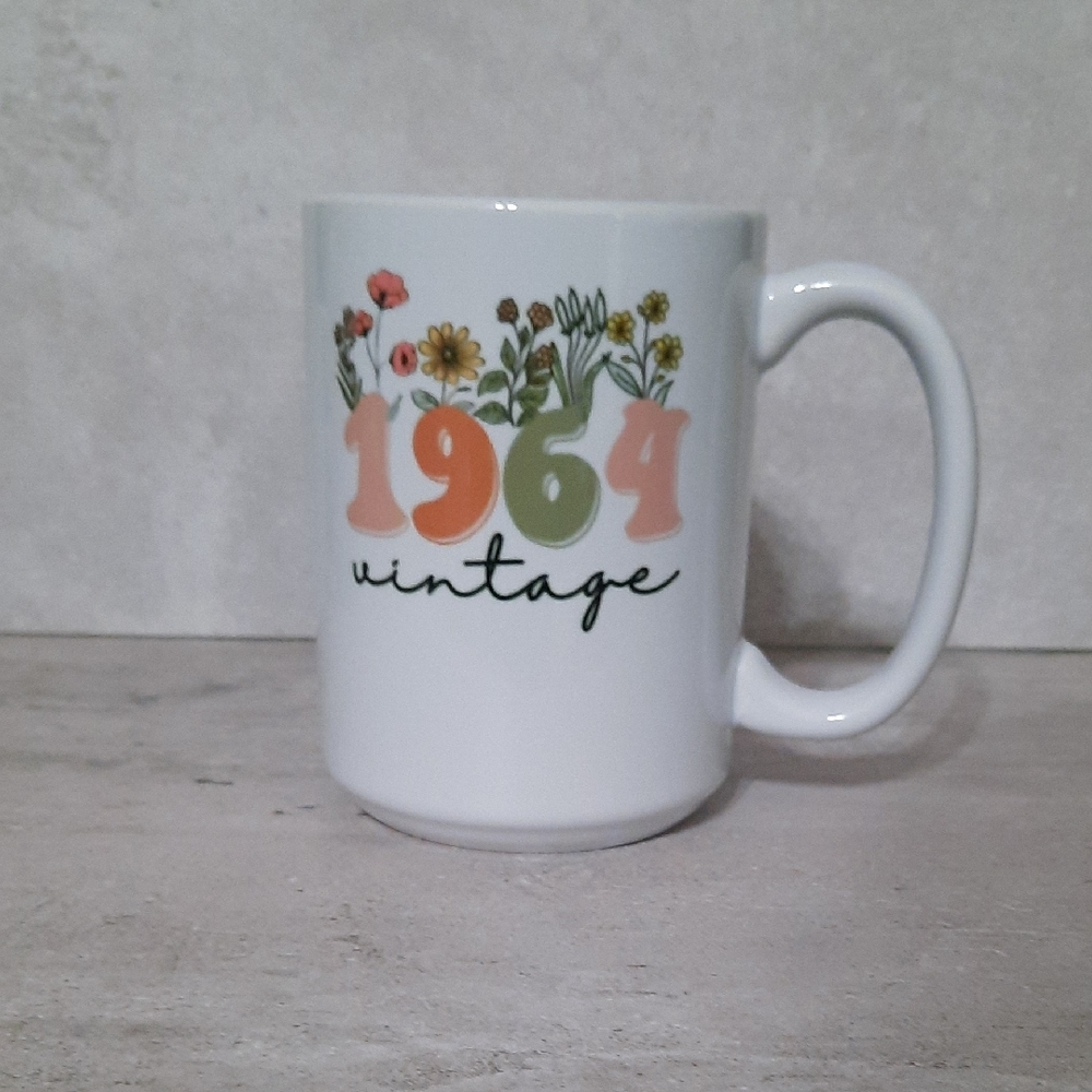 1964 Vintage Floral White Mug